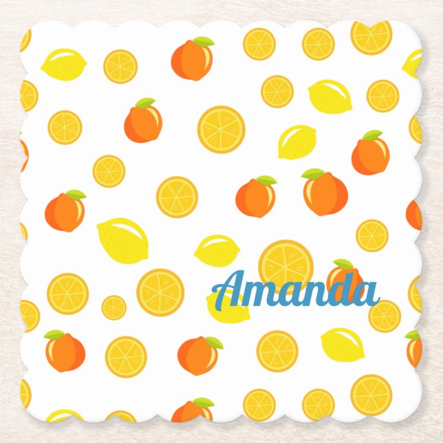 Porta-copo De Papel Citrus alegres: Limões e Laranjas (Frente)