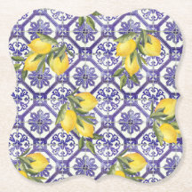 Citrus Lemon Blue Portugal Azulejo Mediterrâneo