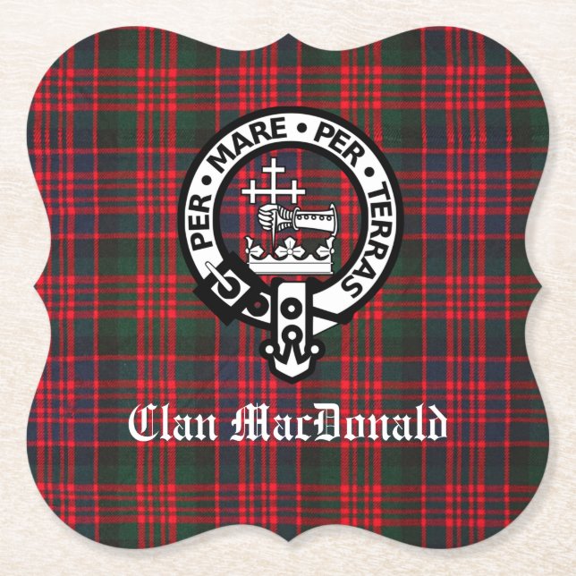 Porta-copo De Papel Clan MacDonald Crest e Modern Tartan (Frente)