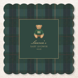Porta-copo De Papel Classic Green Plaid Bear Baby Shower 