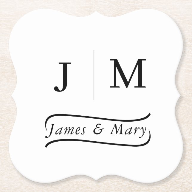Porta-copo De Papel Classic Monogram Wedding Calligraphy line (Frente)