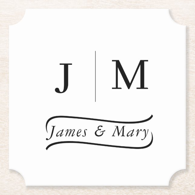 Porta-copo De Papel Classic Monogram Wedding Calligraphy line (Frente)