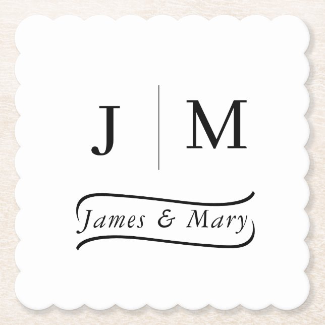 Porta-copo De Papel Classic Monogram Wedding Calligraphy line (Frente)