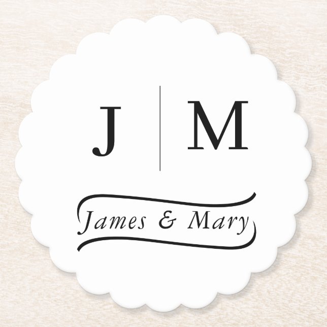 Porta-copo De Papel Classic Monogram Wedding Calligraphy line (Frente)