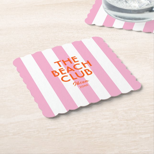 Porta-copo De Papel Clube de Praia Ibiza Pink Cabana Stripe (Angular)