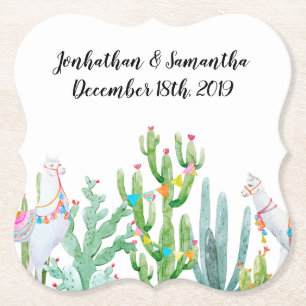 Porta-copo De Papel Coasters Boho Llama Bohemian Cactos Desert Fl