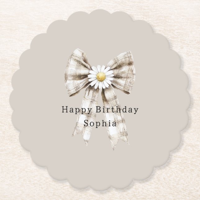 Porta-copo De Papel Cocoa Cream White Bow Daisy Flowers Birthday   (Frente)