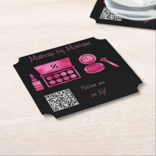Porta-copo De Papel Código QR de Maquiadora Glam Black & Hot Pink