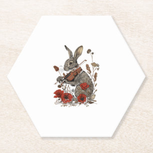 Porta-copo De Papel Coelho Gráfico Cute Cottagecore Jogando Violino