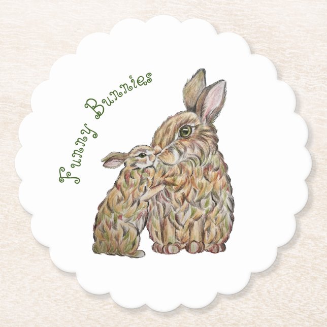 Porta-copo De Papel Coelhos engraçados. desenho do lápis (Frente)