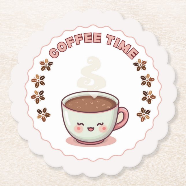 Porta-copo De Papel Coffee Time Cute Kawaii Coffee Cup Coaster (Frente)