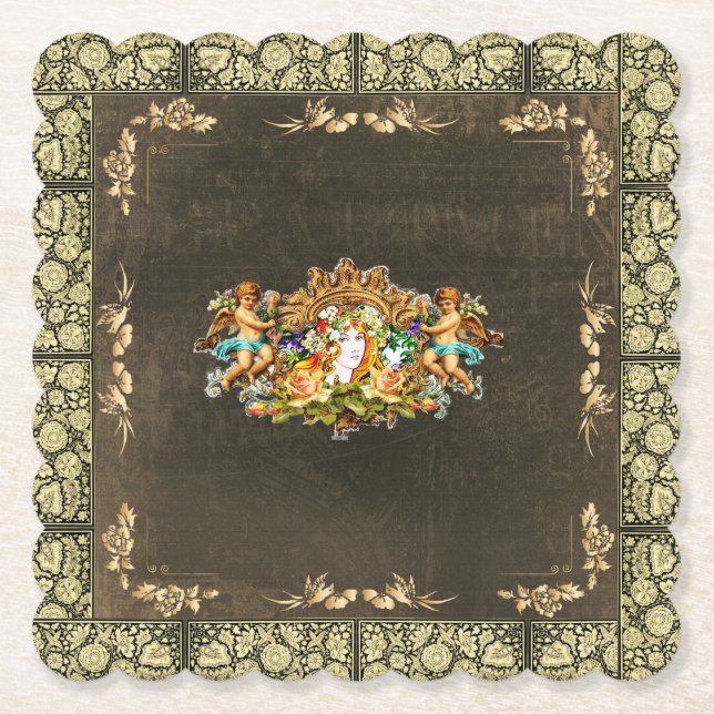 Porta-copo De Papel Colagem da safra Retro com rendas e flores (Frente)