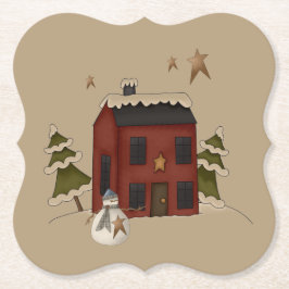 Porta-copo De Papel Colonial Vermelha Primitiva Com Neve