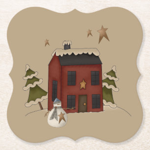 Porta-copo De Papel Colonial Vermelha Primitiva Com Neve