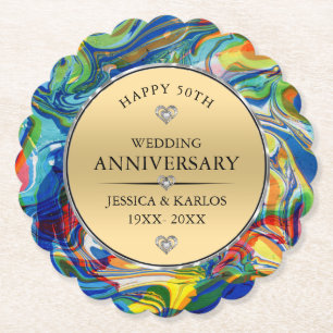 Porta-copo De Papel Colorida Marble 50º aniversário de casamento dou