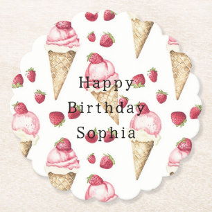 Porta-copo De Papel Cones de Sorvete de Morango Aniversário