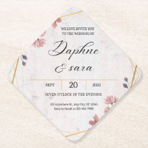 Convite de Casamento Floral Elegante – Dourado Geo