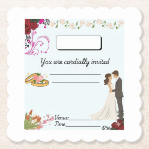 Porta-copo De Papel Convite de Casamento Floral Vintage com Recorte Ar