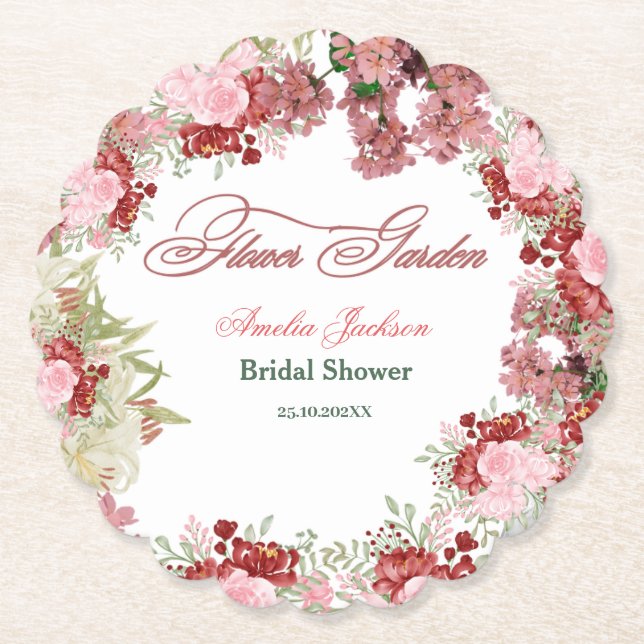Porta-copo De Papel Convite de Chá de Noiva Jardim de Flores (Frente)