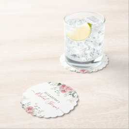 Porta-copo De Papel Convite Elegante de Eucalipto e Rosas Rosadas