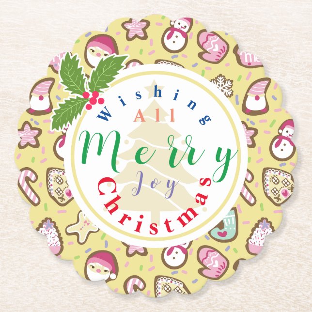 Porta-copo De Papel Cookies Amarelo de Natal (Frente)