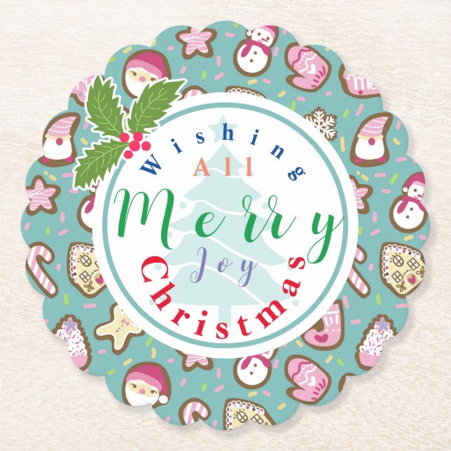 Porta-copo De Papel Cookies Turquoise de Natal (Frente)