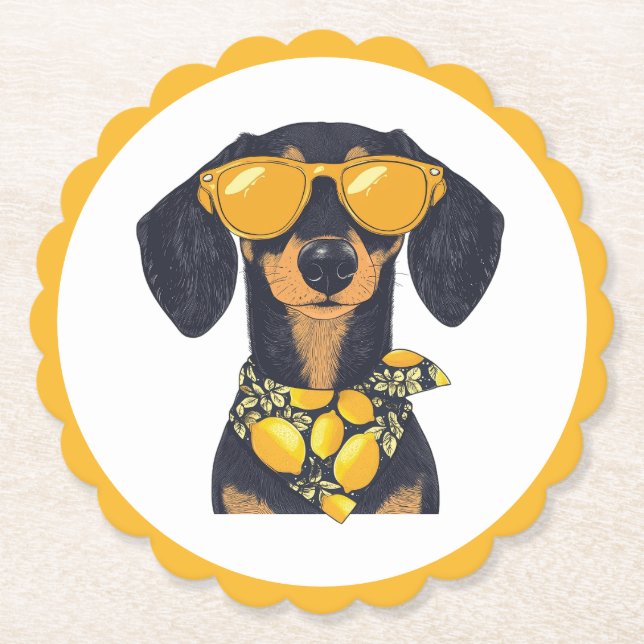 Porta-copo De Papel Cool Dachshund Dog Sunglasses Lemons (Frente)
