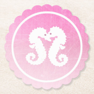 Porta-copo De Papel Copo de casamento de cavalo-marinho rosa e branco