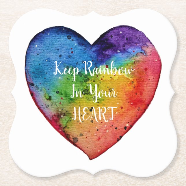 Porta-copo De Papel Coração Arco-Íris Cóteo Aquarela (Frente)