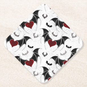 Porta-copo De Papel Coração de Halloween com asas de morcego preto