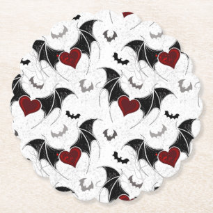 Porta-copo De Papel Coração de Halloween com asas de morcegos pretos