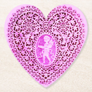 Porta-copo De Papel CORAÇAO DE LACE CUPIDO EM FLORAL ROSA Dia dos Namo