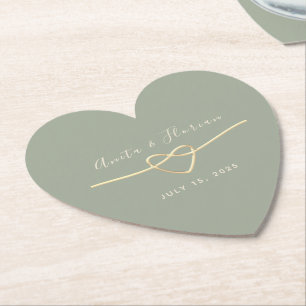 Porta-copo De Papel Coração Monograma Verde Sage Casamento