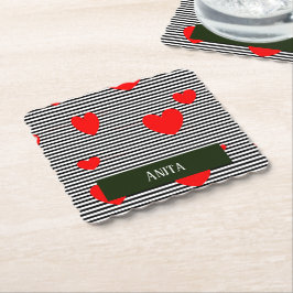 Porta-copo De Papel Corações e listras vermelhas personalizadas