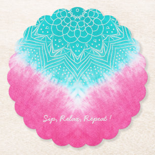 Porta-copo De Papel Corante rosa e azul colado com modo Mandala