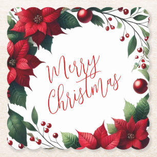 Porta-copo De Papel Coroa de Poinsettia – Florais de Natal Elegantes