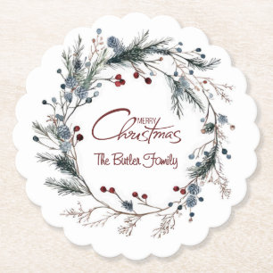 Porta-copo De Papel Coroa Floral de Natal Delicada Personalizada