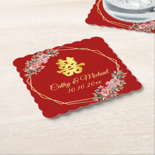Porta-copo De Papel Coroa floral geométrica de ouro vermelho casamento