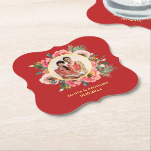 Porta-copo De Papel Coroa floral rosa moderna para foto de casamento c