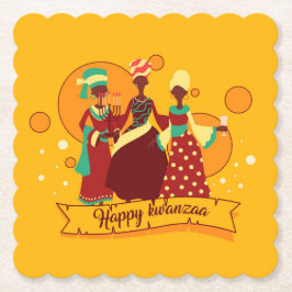 Porta-copo De Papel Correspondência Feliz Kwanzaa 3 Mulheres Amarelo