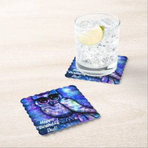 Porta-copo De Papel Coruja Abstrato azul-verde-azul-branca, de olhos g