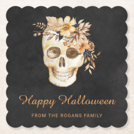 Porta-copo De Papel Cranio Floral Rústico Halloween