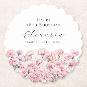 Porta-copo De Papel Cravo Rosa de Aniversário de 18 Anos Flor de Nasci