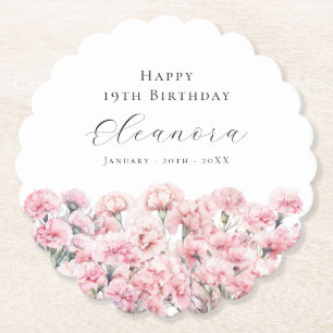 Porta-copo De Papel Cravo Rosa de Aniversário de 19 Anos Flor de Nasci