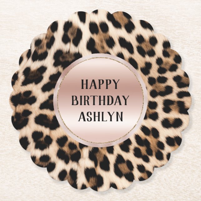 Porta-copo De Papel Cream Black Brown Leopard Blush Pink Aniversário (Frente)