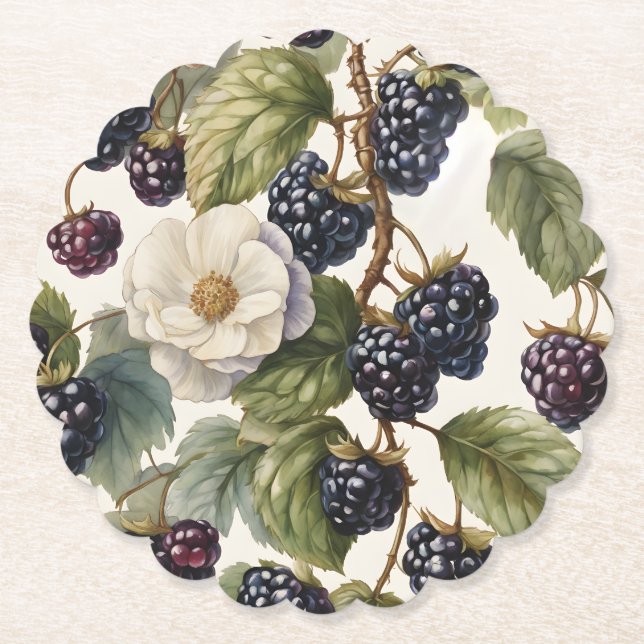 Porta-copo De Papel Cream Regal Elegance Blackberry & Blooms (Frente)