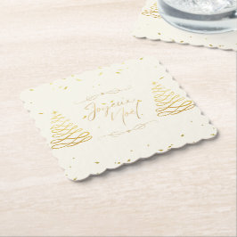 Porta-copo De Papel Creme Elegante e Natal Dourado entrando