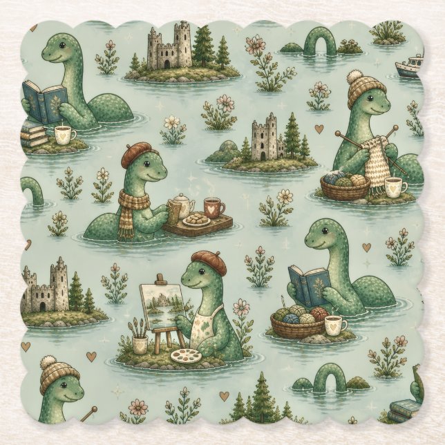 Porta-copo De Papel Criptídeos Aconchegantes Nessie Monstro do Lago Ne (Frente)