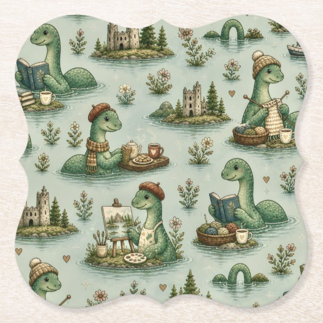Porta-copo De Papel Criptídeos Aconchegantes Nessie Monstro do Lago Ne (Frente)