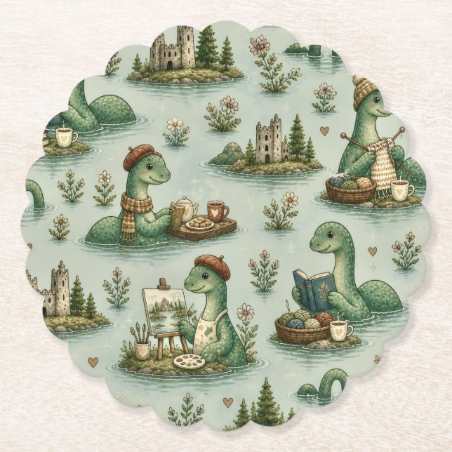 Porta-copo De Papel Criptídeos Aconchegantes Nessie Monstro do Lago Ne (Frente)